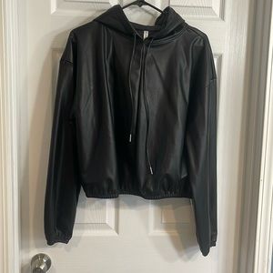 Black leather hoodie